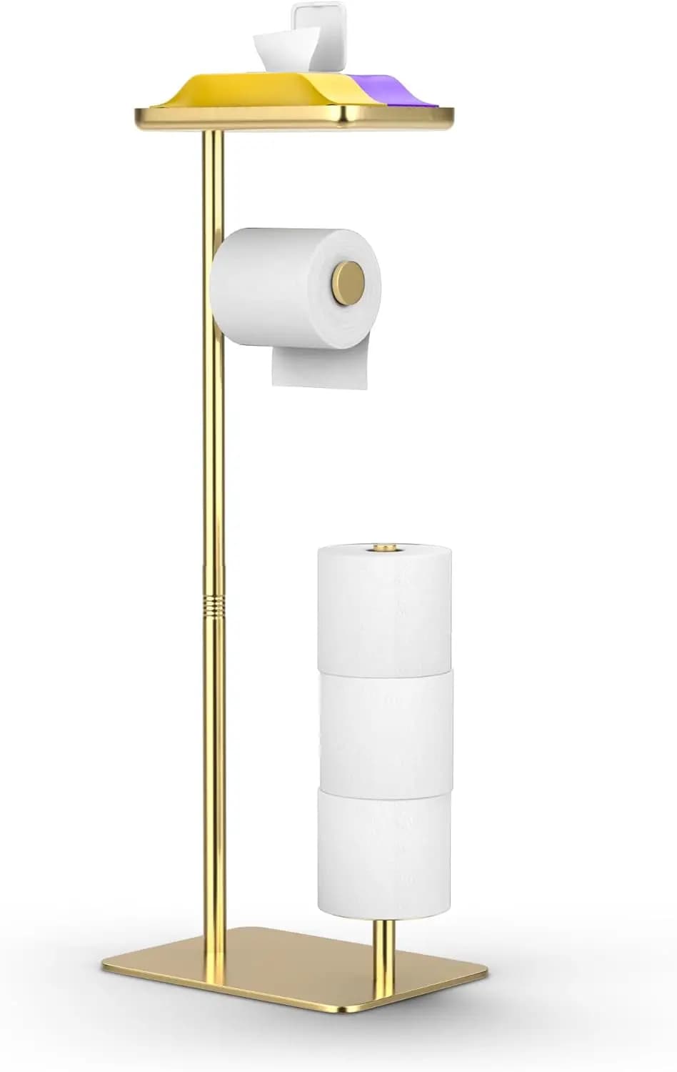 Portarotolo per carta igienica moderno color oro con ripiano - Portarotolo da bagno autoportante, 1 pezzo