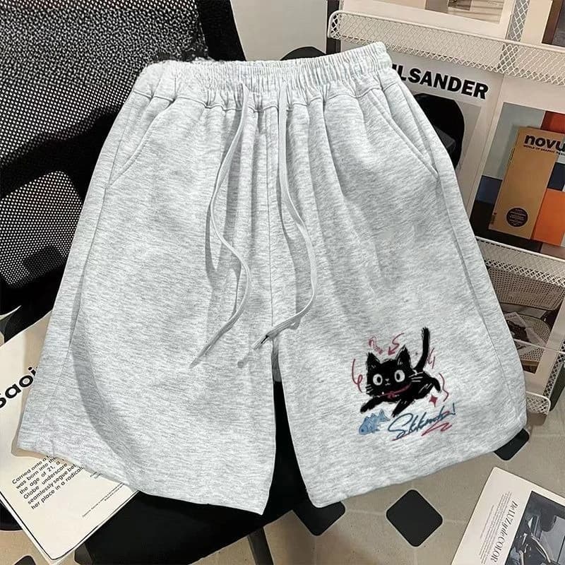 American Graffiti Cat Print Shorts Sports Men's and Women's Summer Thin Trendy Brand Loose Couple Pants