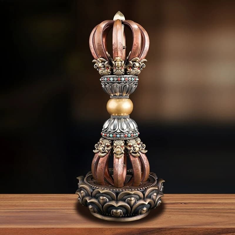 New Tibetan large pure copper nine-strand diamond bell pestle base two-color Puba pestle magic tool diamond peg ornament