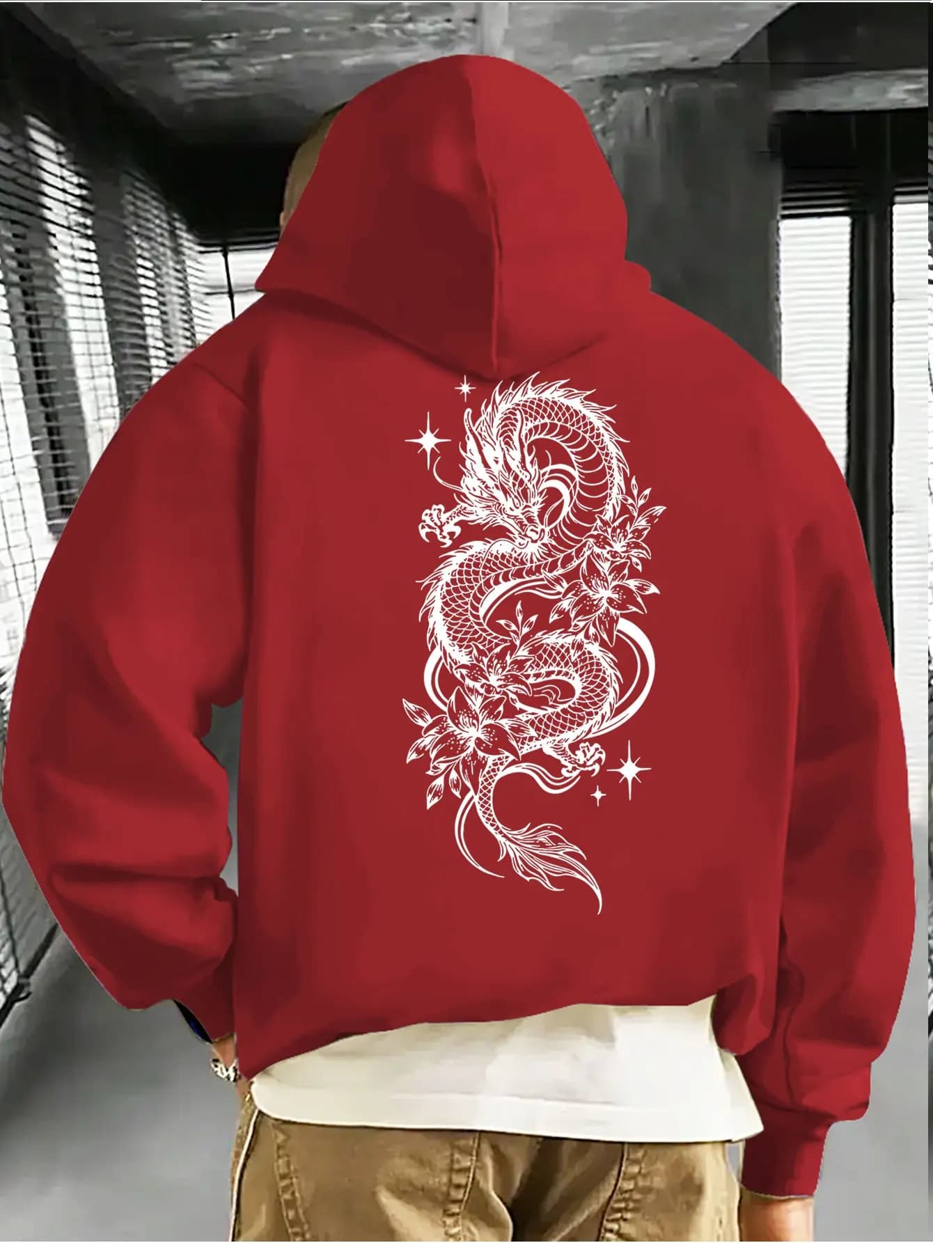 Men's Autumn Dragon Print Hoodie Fleece Unisex Warm and Casual Style Fashionable and Versatile Streetwear Oversized