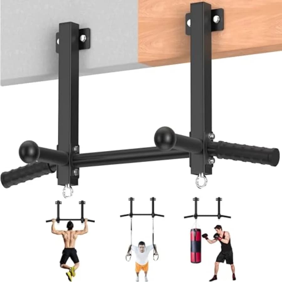 Joist Mounted Pull Up Bar for Home Gym, Garage Basement Ceiling Beam Installation, Steel, Black, 650lbs Heavy Duty Strength Tra