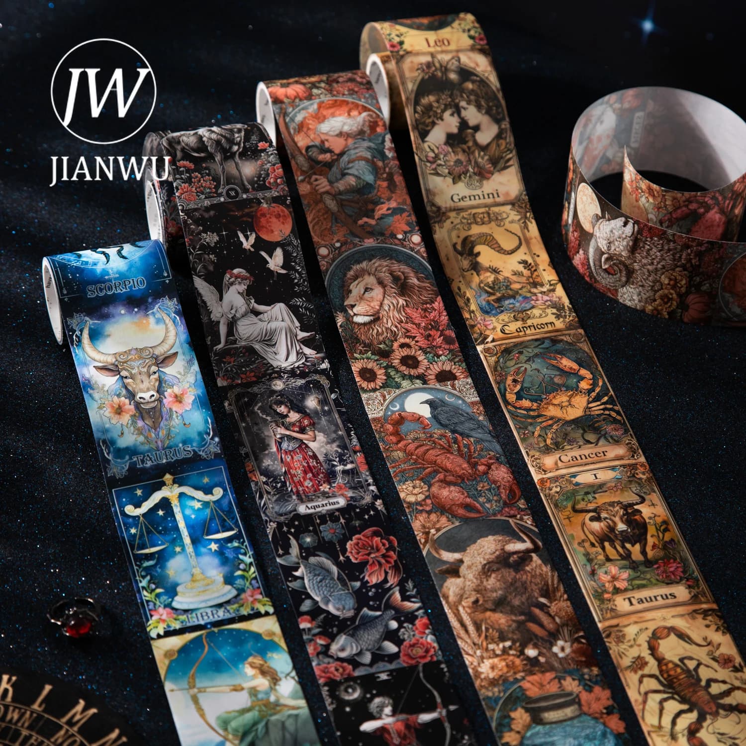 JIANWU Stellar Echo Series Vintage Flower Constellation Landscape Material Collage Washi Tape Creative DIY Journal Stationery