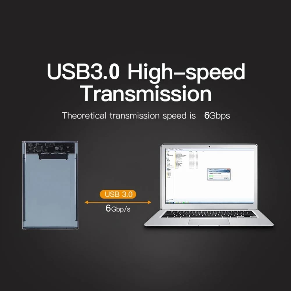 USB 3.0 External Hard Drive Enclosure 2.5 inch SATA to USB3.1 UASP Clear Portable Hard Drive Case 2T HDD Tool-Free Transparent