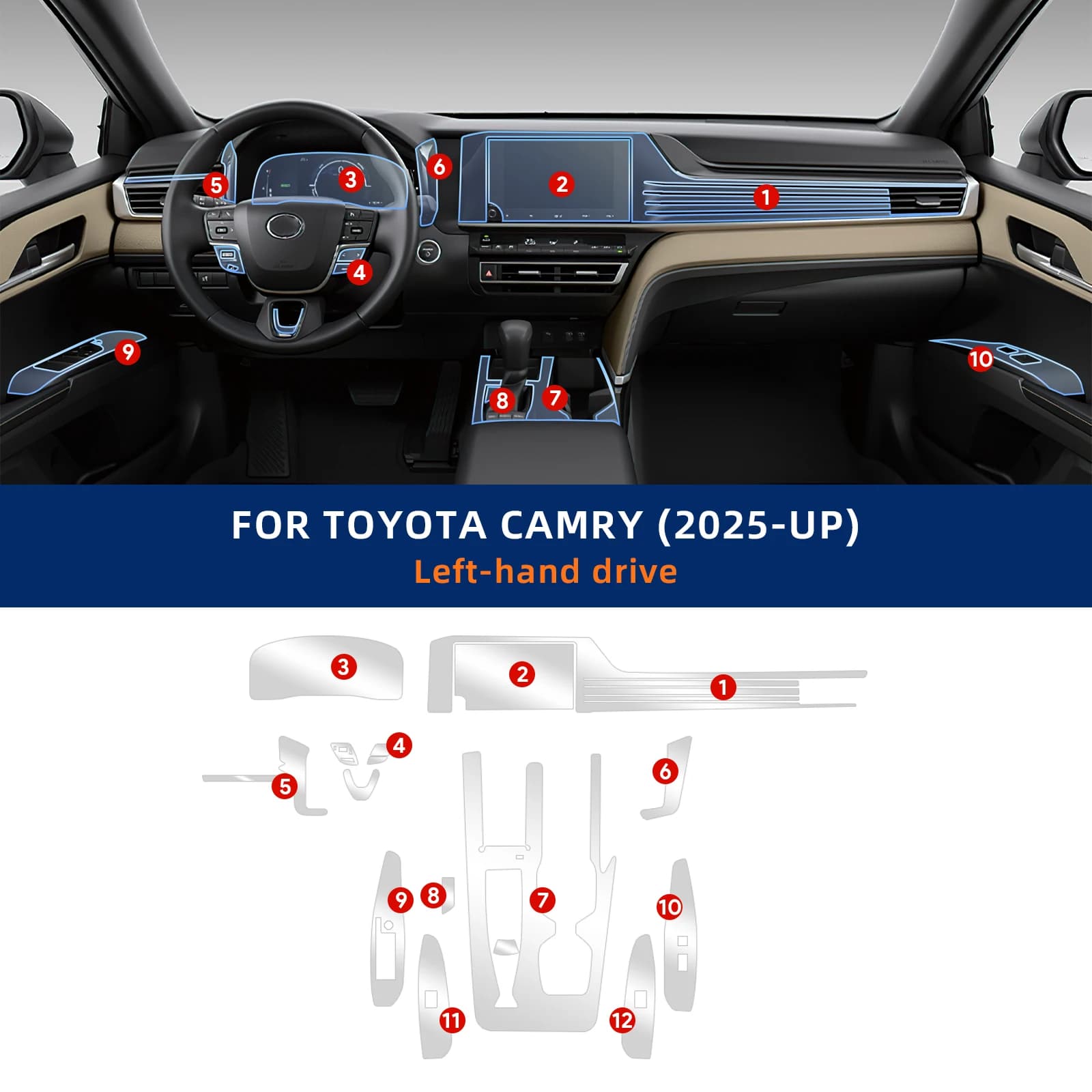 Per Toyota Camry 2025 2026 Pellicola Protettiva Invisibile in TPU per Interni, Strato Protettivo per Decorazione Interna, Accessori per Modifica Auto
