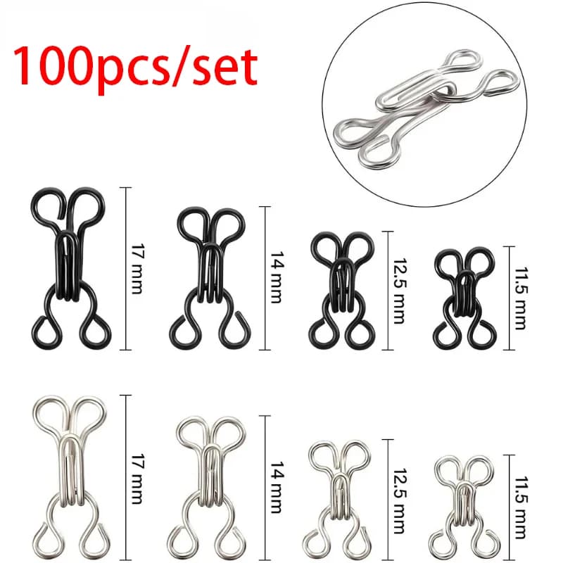 100 set gancio per cucire e chiusura a occhiello 11,5-17 mm ganci grandi e chiusura occhielli per reggiseno abbigliamento pantaloni gonna cucito fai da te