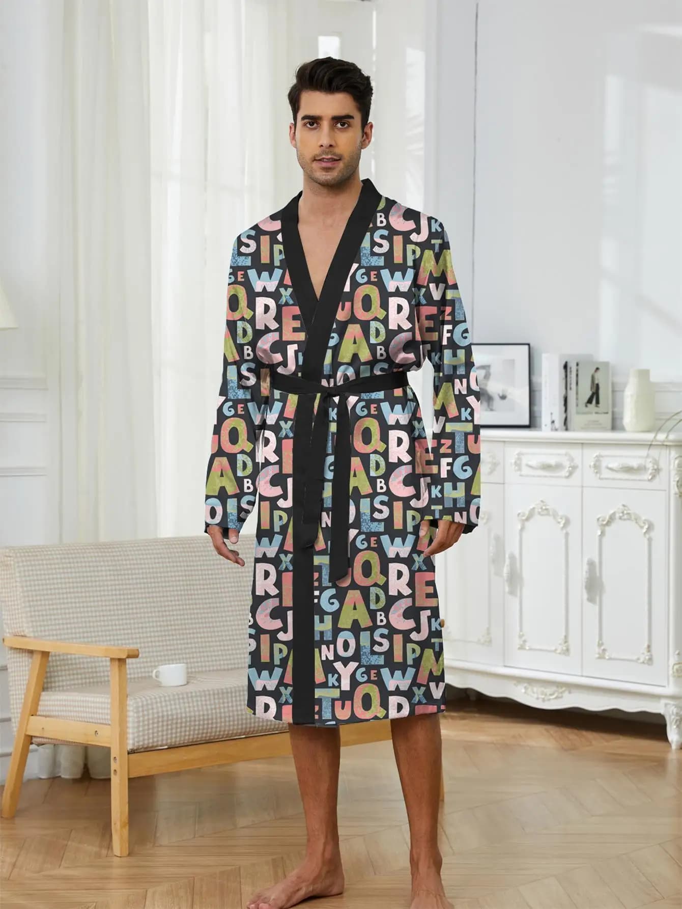1pcs Men's Robes 2026 Spring/Summer Breathable dressing gown 3D Printed Robes Funny pajamas Graphic sleepwear Bathrobe men