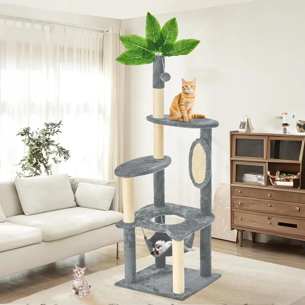 Grande Albero per Gatti da 61 Pollici con Tiragraffi Girevole, Amaca e Cuccia Morbida - Grigio Quadrato