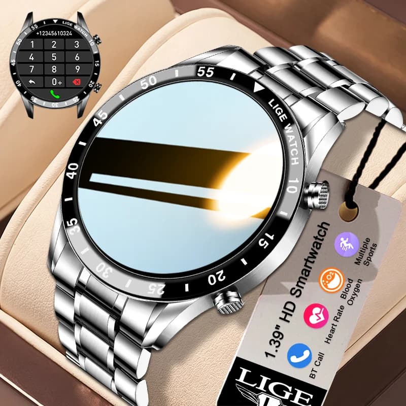 LIGE Fashion Classic Men New Smart Watch 1.39" HD BT Call Full Touch Screen Weather Call Sports Bracelet Waterproof Smartwatch