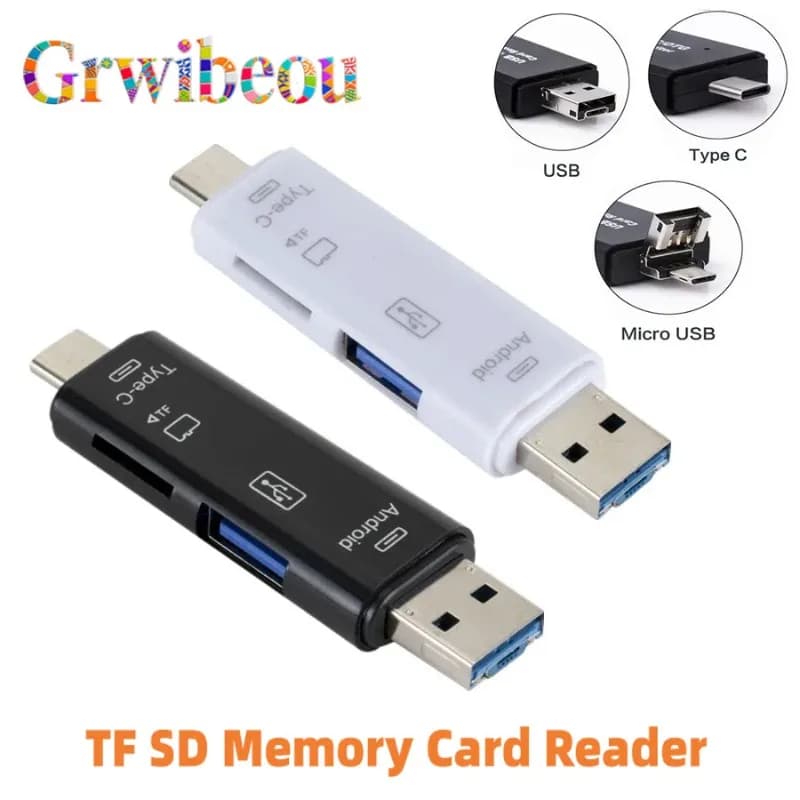 Adattatore micro 5 in1 tipo C + USB 2.0 Lettore di schede di memoria SD TF multifunzione OTG per adattatore dock per smartphone per computer cellulare