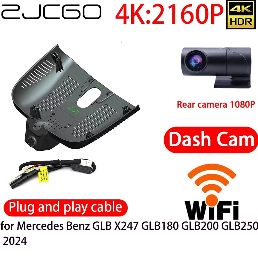 ZJCGO DVR Camera for Car 4K with Wifi, Double Front Camera and Rear, Monitor 24h for Mercedes Benz GLB X247 GLB180 GLB200 GLB250 2024