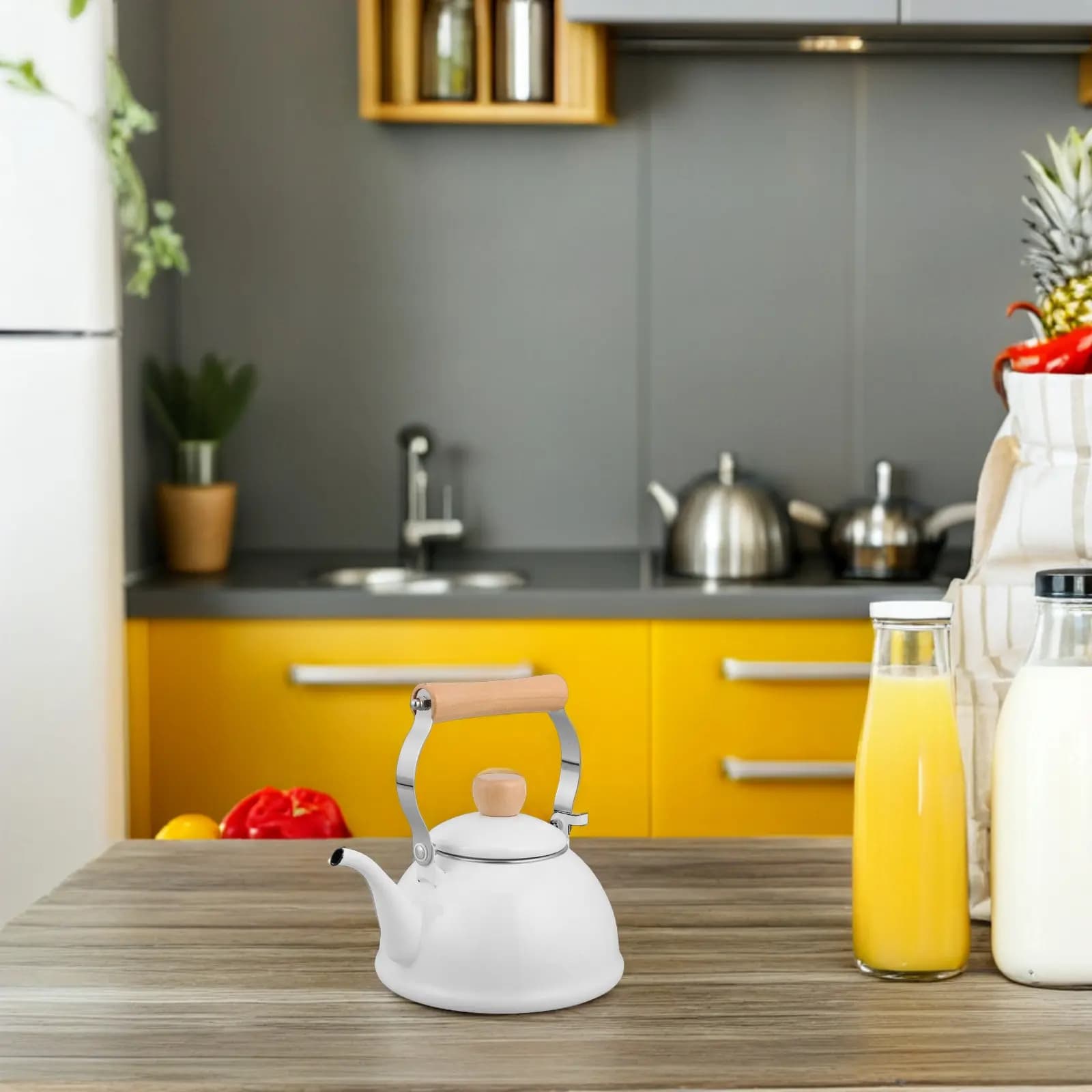 1.4L Enamel Stovetop Kettle White Vintage Tea Kettle for Induction Hob Gas Electric Cooktop Even Heating Precision Temp Control