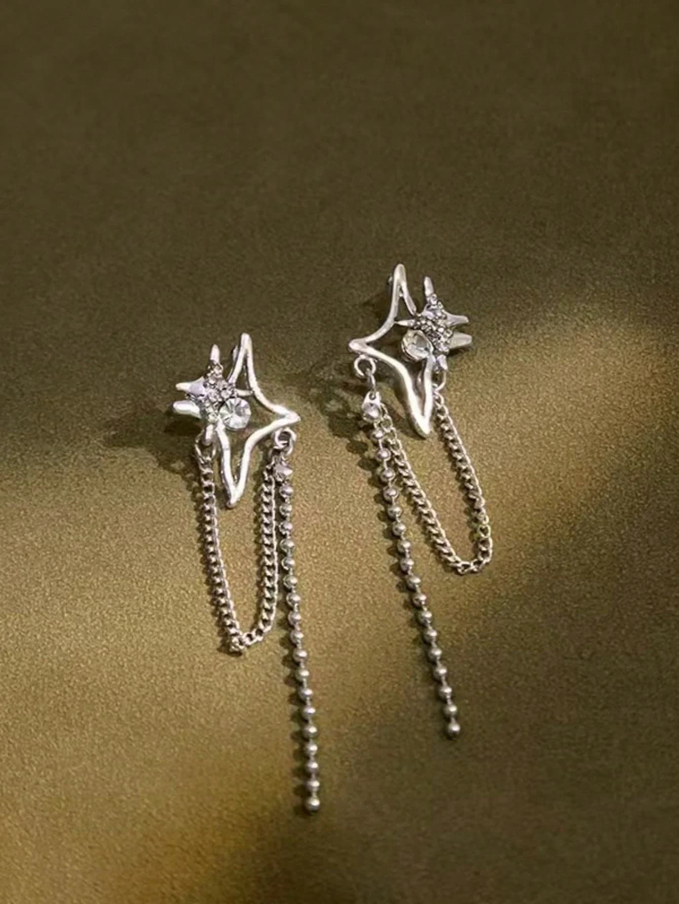 1 Pair Fashionable High-End Pentagram Earrings, Zinc Alloy Chain Tassel Earrings, Exquisite European-American Style Ear Pendants