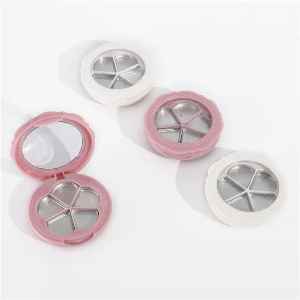 con specchio Custodia vuota per ombretto Scatola vuota per rossetto a forma di fiore ricaricabile Coperchio trasparente Contenitore per campioni cosmetici all'aperto