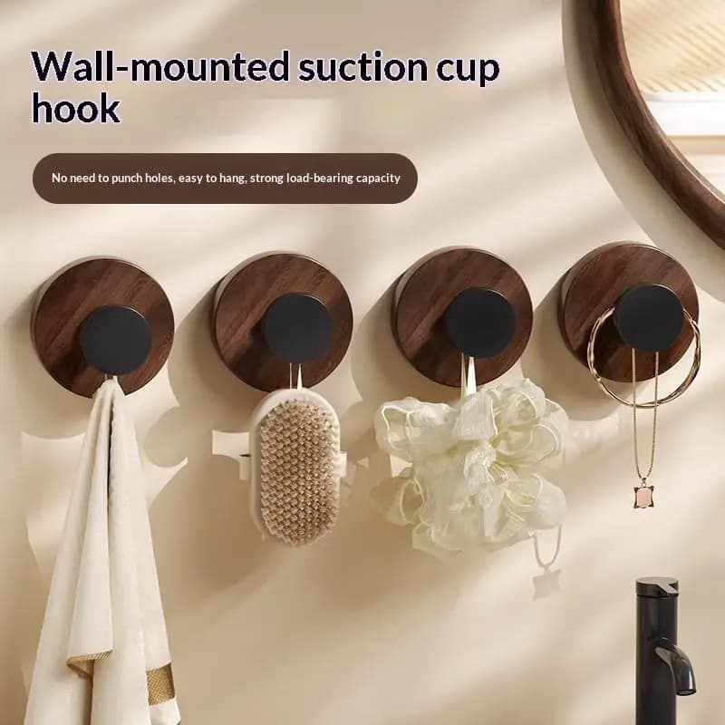 NEW Natural Wood Suction Cup Hook Removable Door Back Key Towel Hanger for Smooth Surface Wall Cabinet Handle Storage Organizer