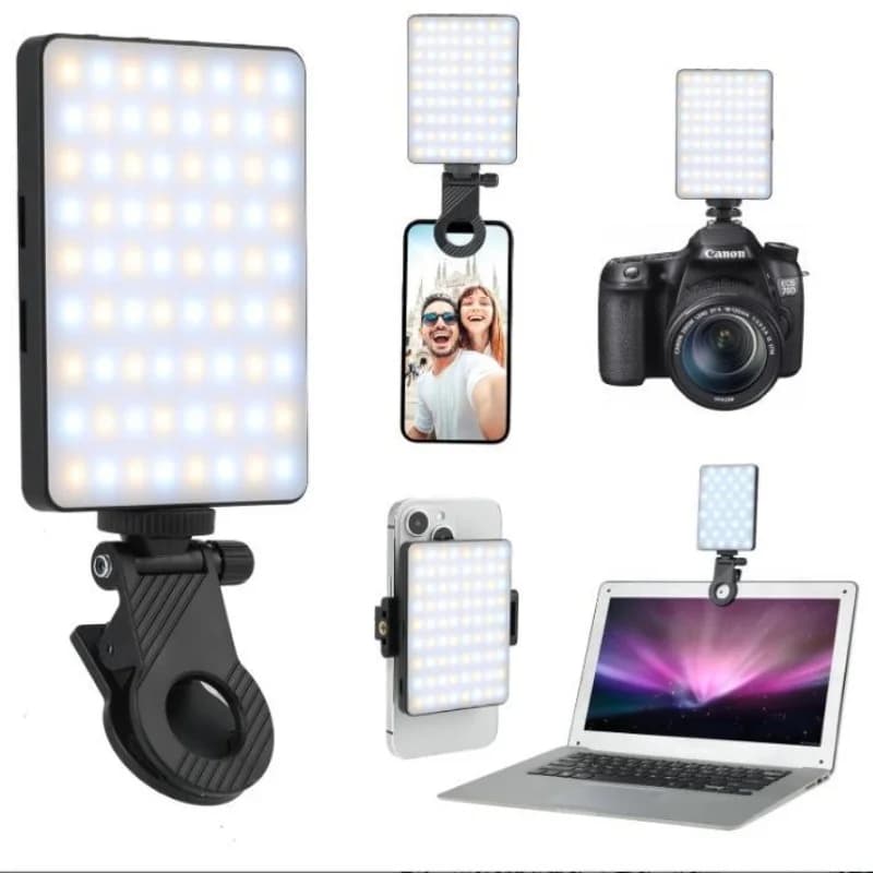 1 rechargeable LED light for selfie, 3 adjustable lighting modes, 120 LED, with phone/laptop/PC clip, make-up, atmosphere lighting for video