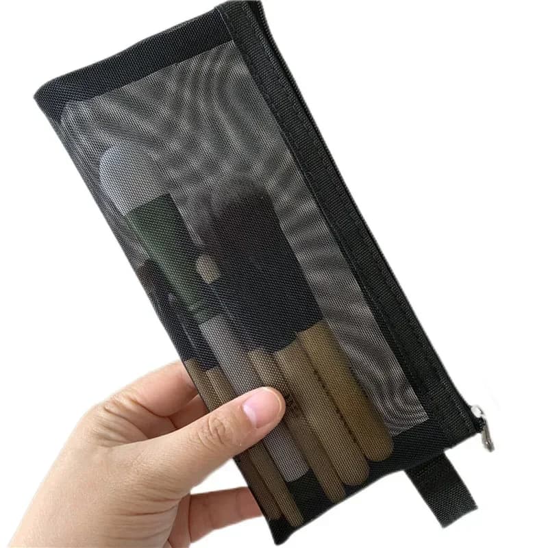 Borsa per cosmetici in rete trasparente da donna nera custodia per matite con cerniera trasparente custodia per trucco in Nylon borsa da viaggio portatile per articoli da toeletta
