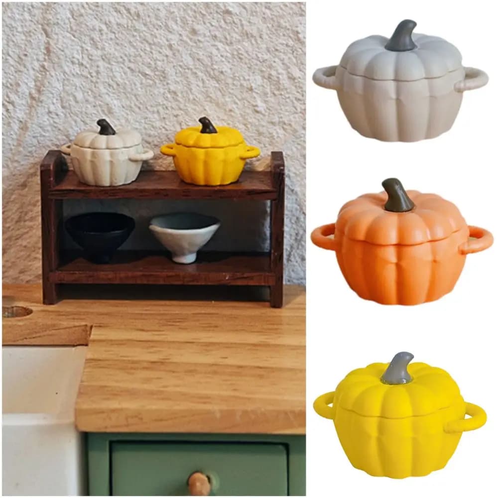 1/6 1/12 Doll Mini Pumpkin Soup Pot Alloy Multicolor Miniature Dollhouse Kitchen Micro Landscape Ornament Doll Accessories