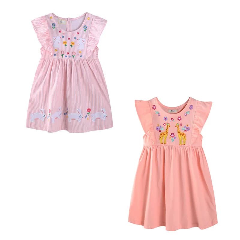 Metri di salto 2-7T Nuova vendita calda in cotone principessa coniglio ricamo a righe ragazze abiti moda estiva vestiti carini per bambini
