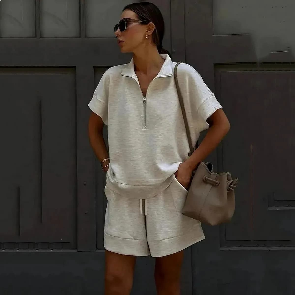 Matching Set 2 Piece Hoodie Shorts Outfit Solid Color Casual Summer Spring Lounge Sets