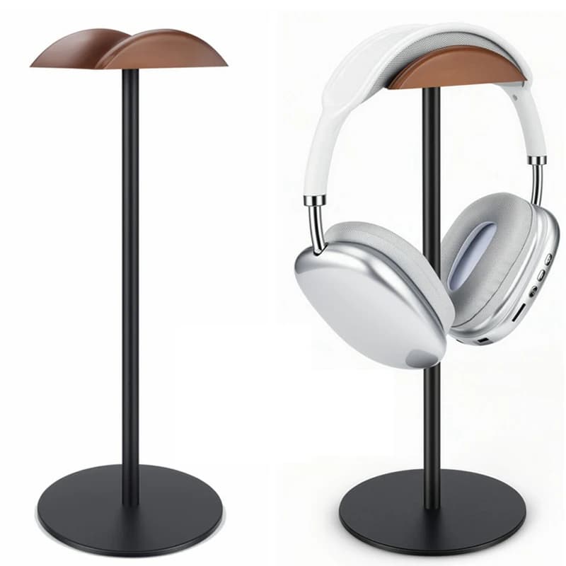 Universal Curved Headphones Stand Metal+Oak Wood Gaming Headset Holder Hanger Desktop Earphones Bracket Stable Base Space Saving
