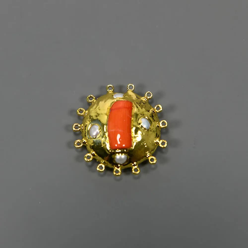 2 Pcs Natural White Pearl Orange Coral Gold Plated Sun Flower Pendant Design Charms Pearl Necklace Making Jewelry DIY
