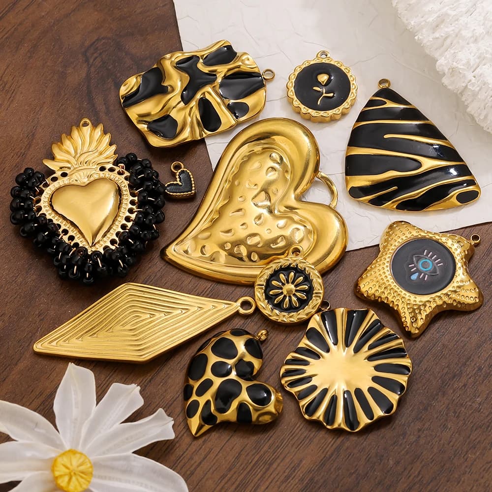 2-5 pieces stainless steel pendants punk nail polish black base pendant gold plated jewelry accessories for bracelets diy necklace