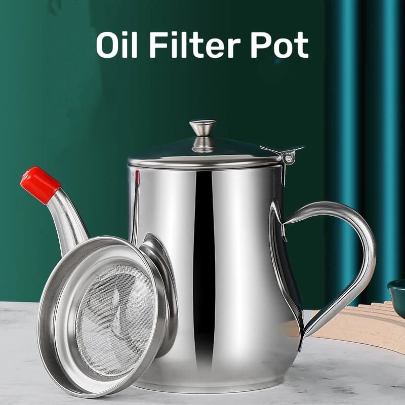 Filtro Pentola per olio Acciaio inossidabile Per uso domestico Pentola per vino a prova di perdite Bottiglia di olio per versare Serbatoio di condimento Forniture da cucina Pentola per oz Serbatoio dell'olio