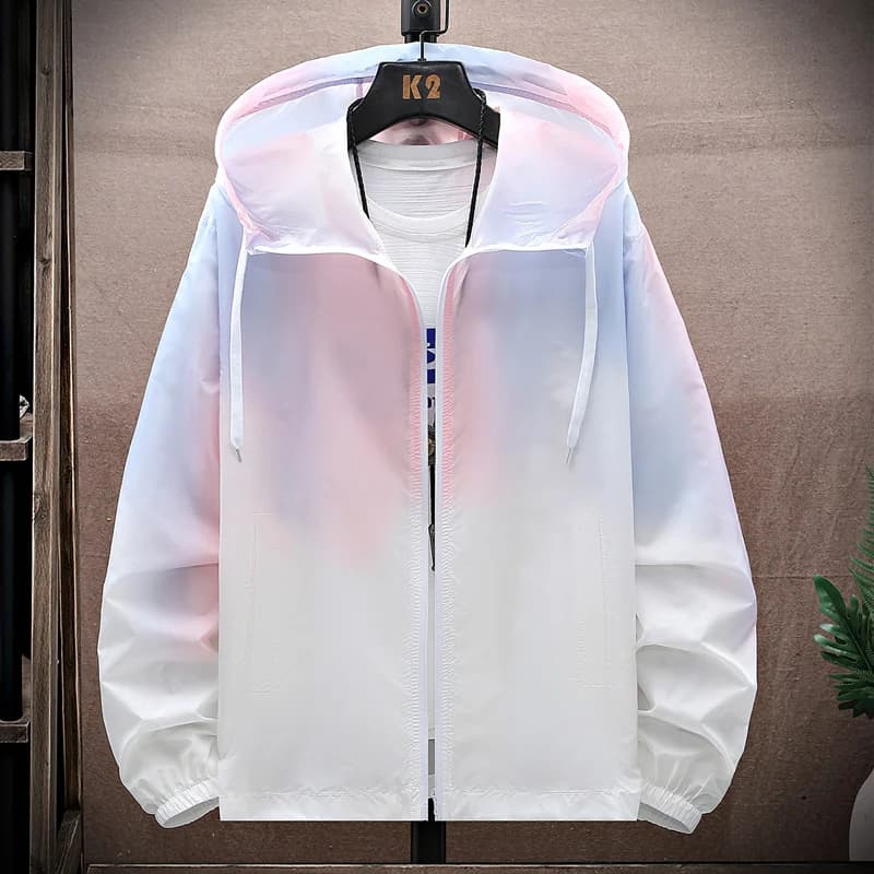 Graduated Color Ice Silk Ultra-Thin Lightweight Men's Summer Sportswear Fishing Sun Protection Suit Fashionable City Style Zi...