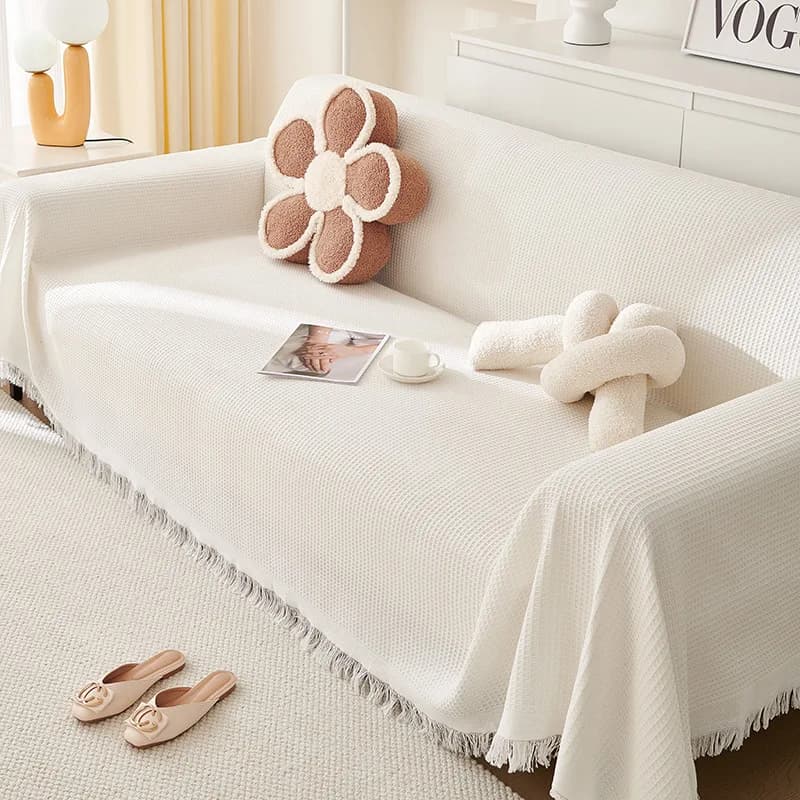 Sofa Towel with Full Coverage Ins Cream Wind Cotton Yarn Camping Blanket Sofa Cushion Cover All Season Universal All Inclusive