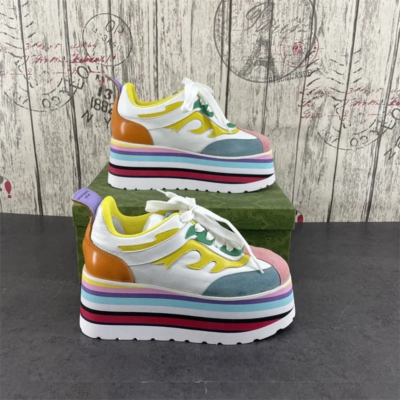 Women High Heels Platforms Shoes Spring Casual Thick Sole Bottom Chunky Sneakers Heels Fashion Mixed Color Autumn vulcanize 2026