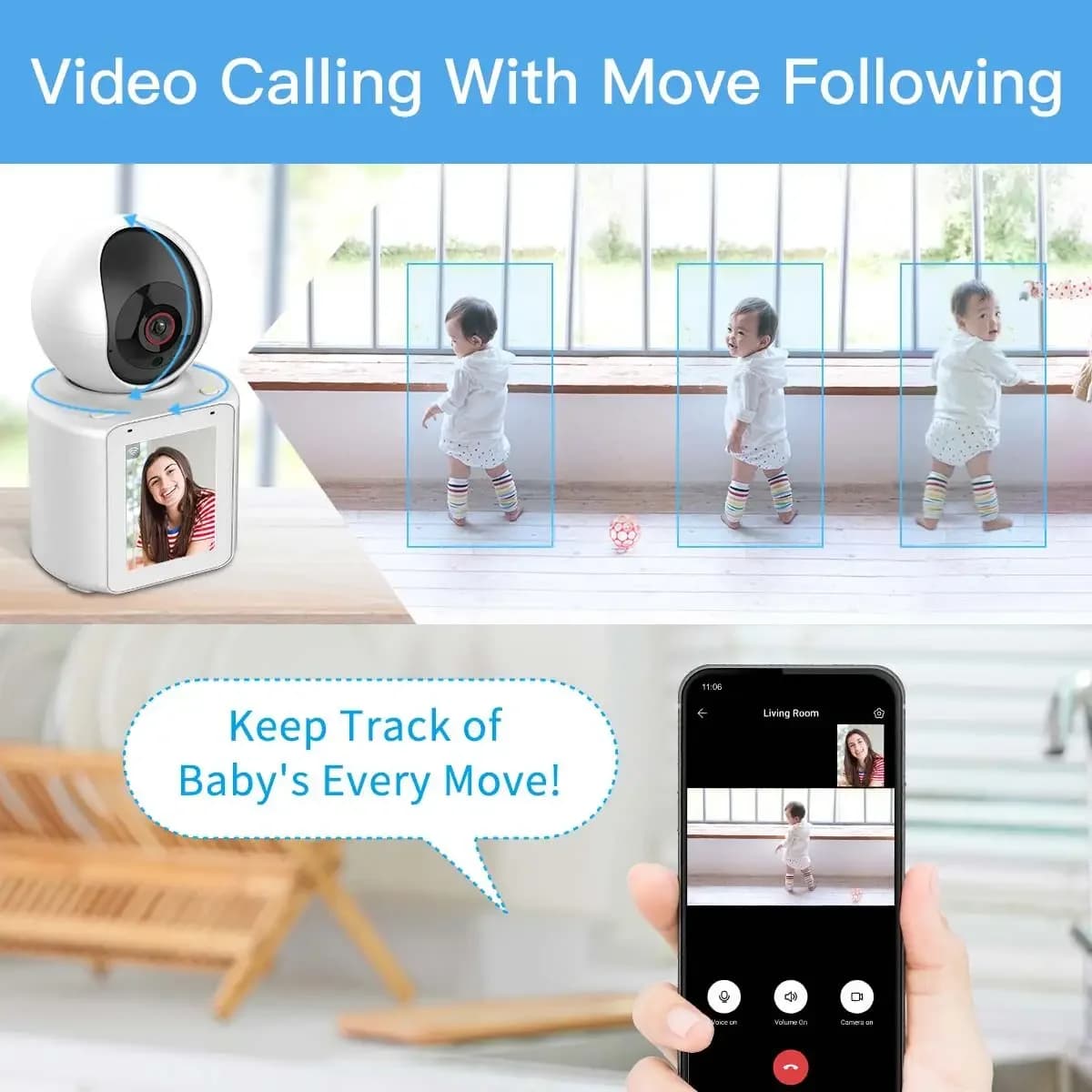2.8 '' Schermo Video PTZ Telecamera IP Sicurezza Wifi Visione notturna Audio bidirezionale Baby Monitor Rilevazione movimento Telecamere di sorveglianza domestica