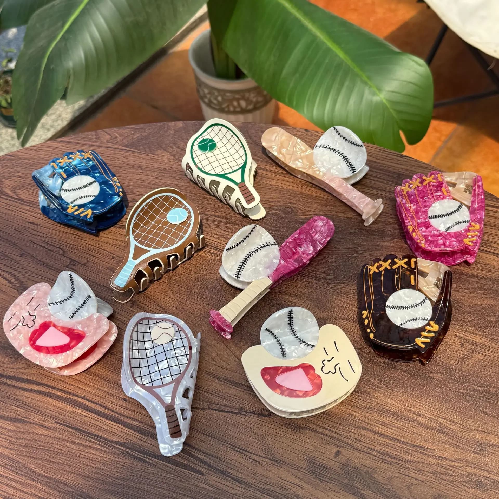 New Sport Series: Baseball Hair Clips in Acetate, Tennis Rack Pads, Women and Girls Hair Accessories
