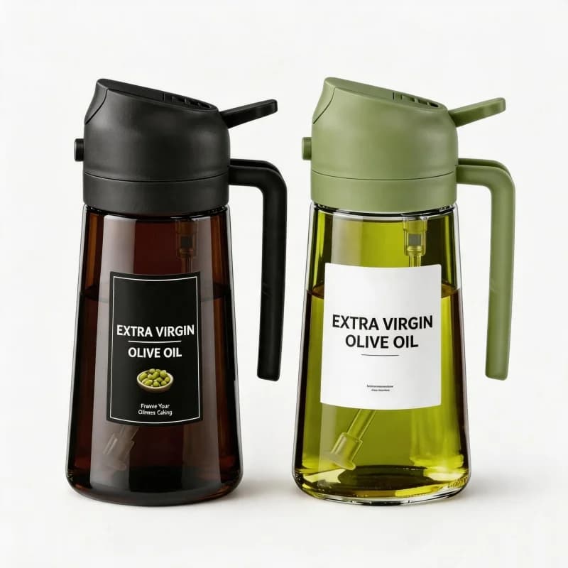 Dispenser e Spruzzatore d'Olio in Vetro 2-in-1 da 16oz/470ml, Antigoccia, per Cucina, Friggitrice ad Aria, BBQ, Cottura, Insalate - Bottiglia Spray per Olio d'Oliva