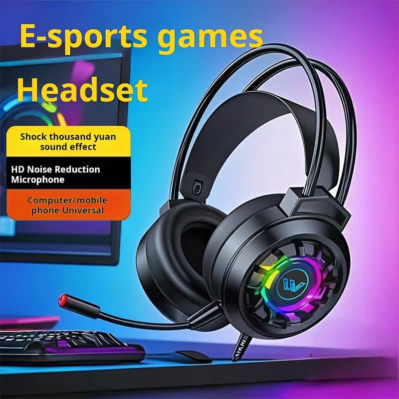 Wired gaming headphones with 7.1 channel noise deletion Multi-functional surround sound headphones over-ear for USB laptop