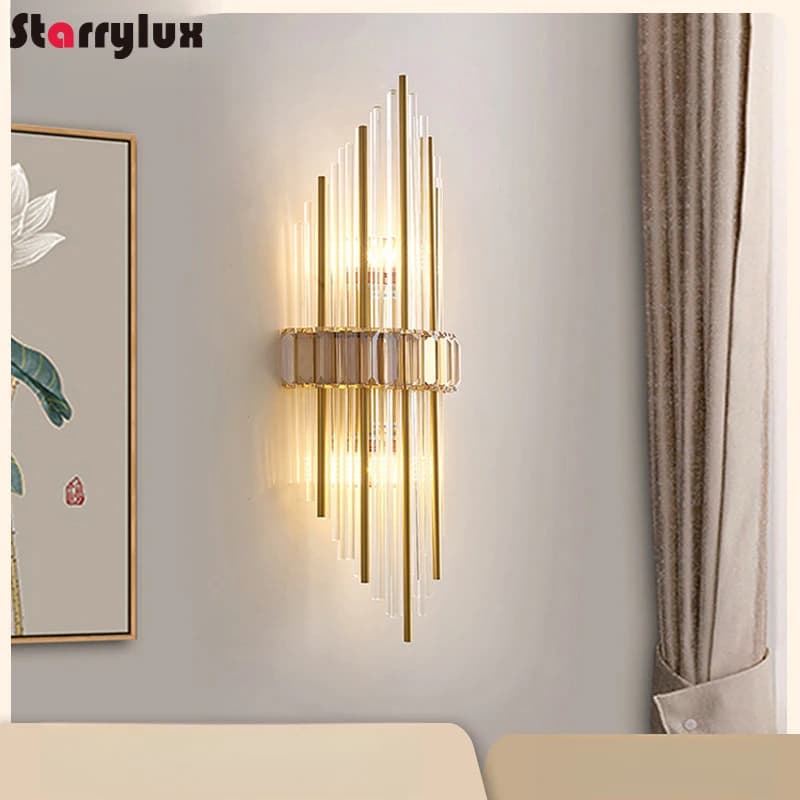 LED Luxury Stainless Steel Dual Head Wall Sconce Crystal Wall Light for Villa Hotel Bedroom