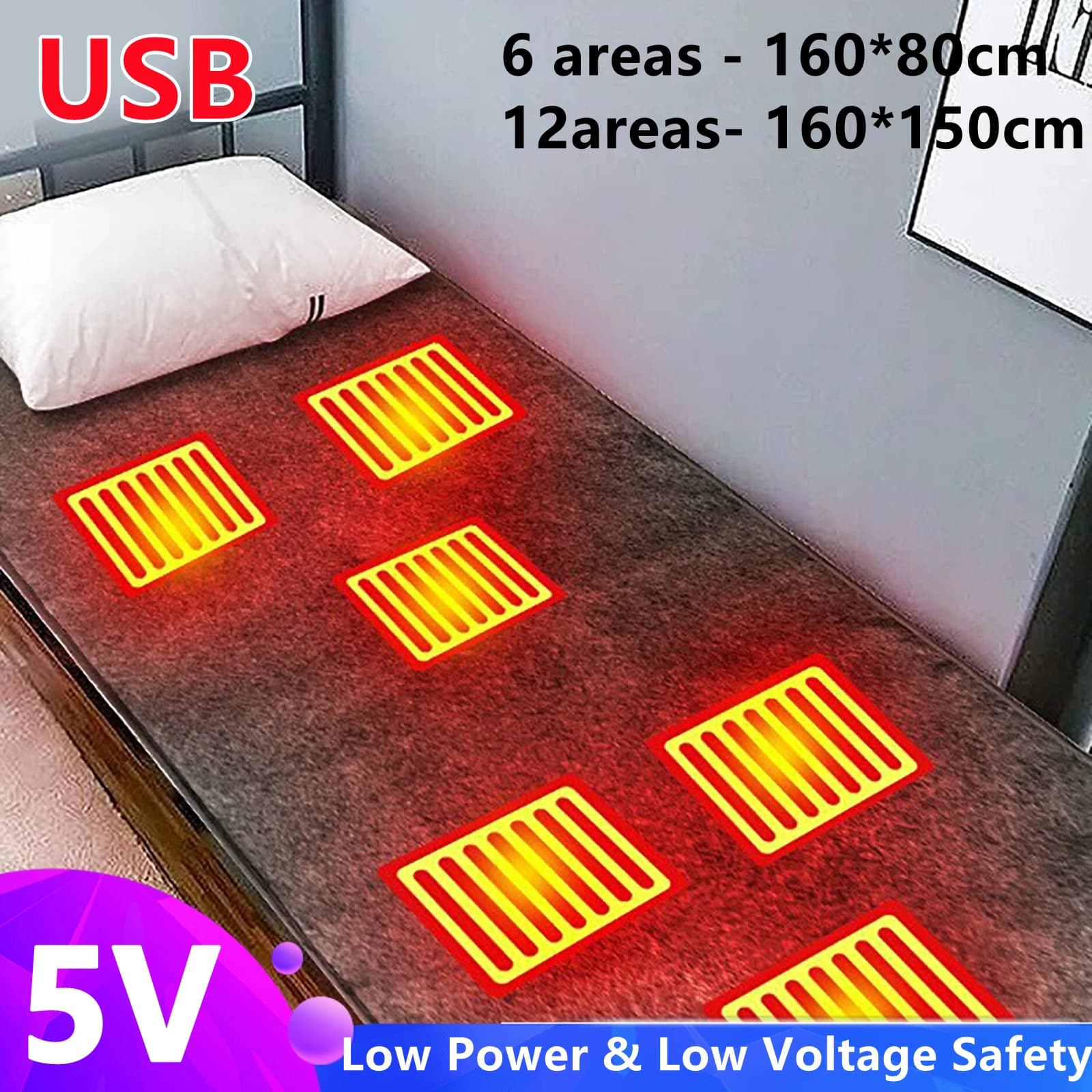 Electric Heating Blanket USB Car Student Dormitory Outdoor 3-speed Thermostat Heating Electric Mattress with 6/12 Heating Plates