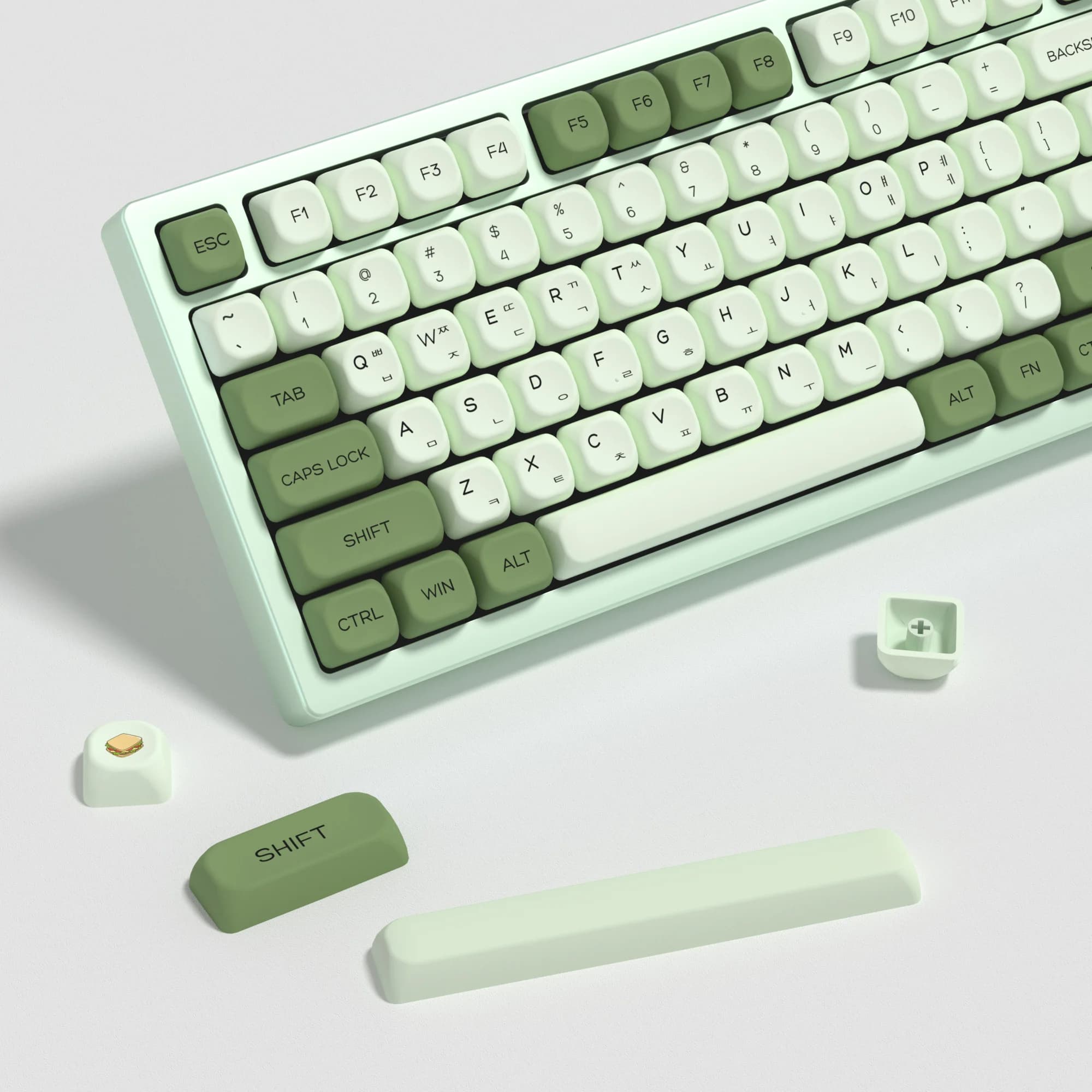 KBDiy Matcha Coreano Keycap Verde MAC ISO KOA Profilo Retro PBT Copritasti Per MU68 Pro K500 B61 Tastiera Da Gioco Meccanica Copritasti aula F87 F108 F99 Pro raven68 mad 60he 68he ajazz ak820 pro 60 ACE60 ACE68 RAINY75