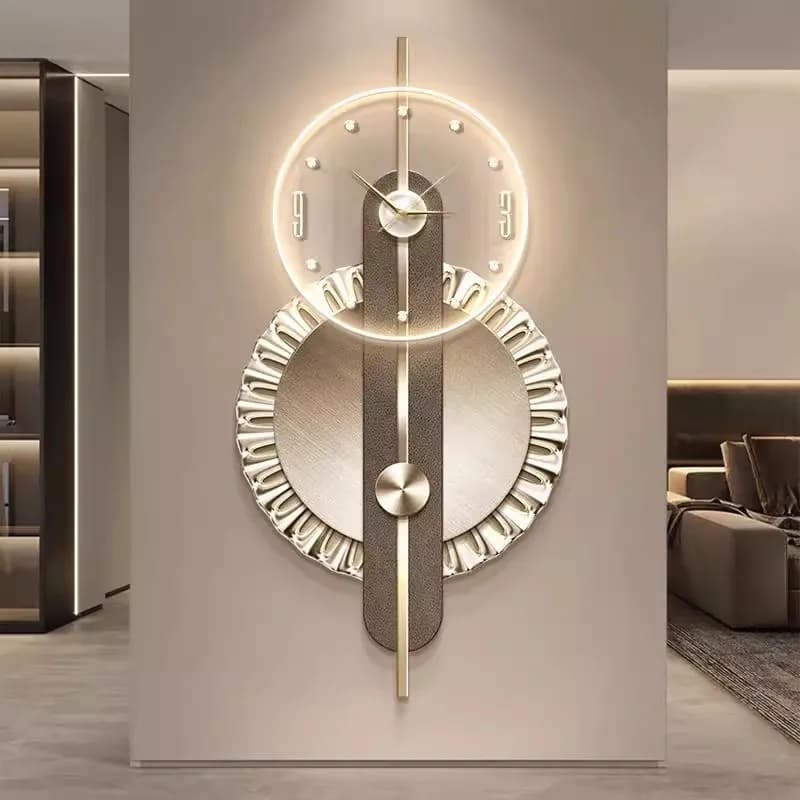 Decorazioni per la casa moderne Plug in Orologio da parete con luce a LED Nuova decorazione del soggiorno Pittura geometrica astratta appesa con orologio
