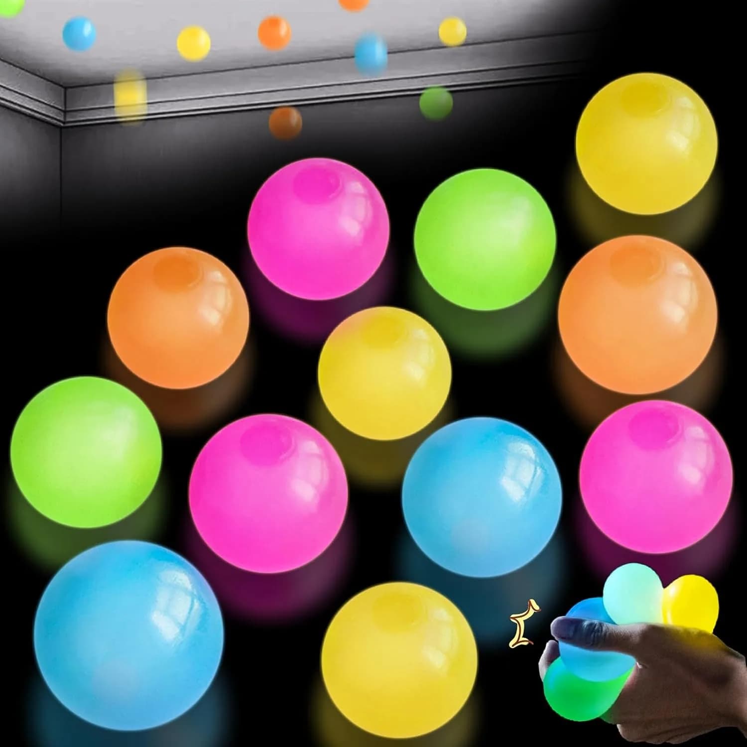 5/10 pezzi palline appiccicose che si illuminano al buio - giocattoli antistress squishy, divertenti giocattoli agitati giocattoli di decompressione sensoriale per bambini e adulti