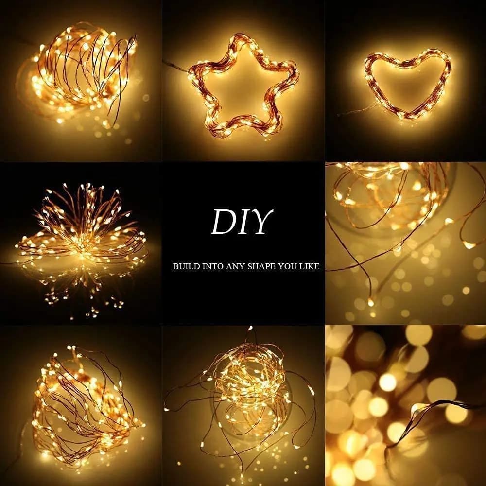 Catena Luminosa a LED da 2M con 20 Luci, a Batteria, Filo di Rame, Luce Bianca Calda per Decorazioni Natalizie, Matrimoni, Feste, Illuminazione Interna ed Esterna