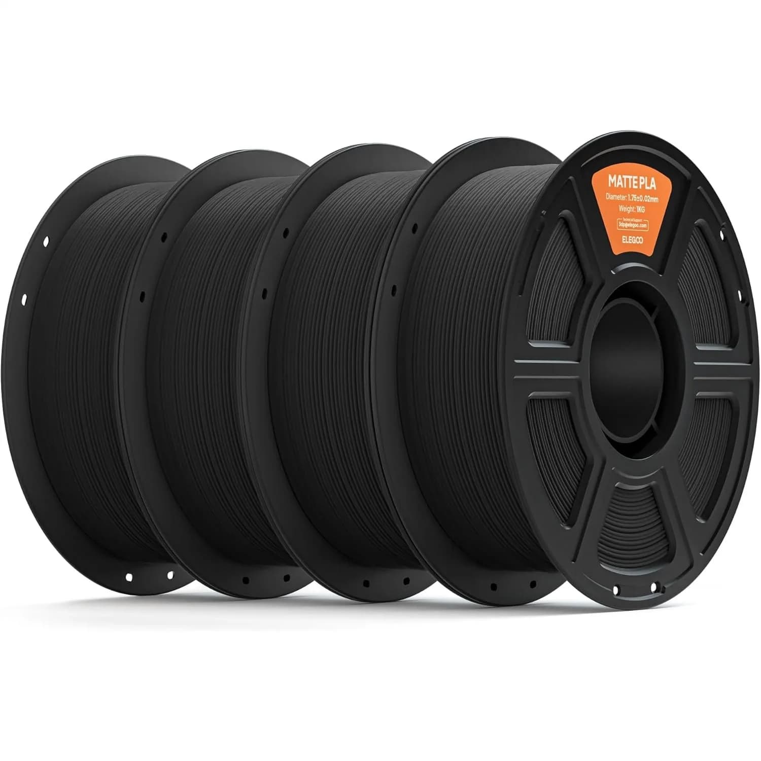 Filamento PLA Opaco 1.75mm Nero 4KG, Filamento per Stampante 3D ad Alta Precisione, 4 Bobine da 1kg per la Maggior Parte delle Stampanti 3D FDM