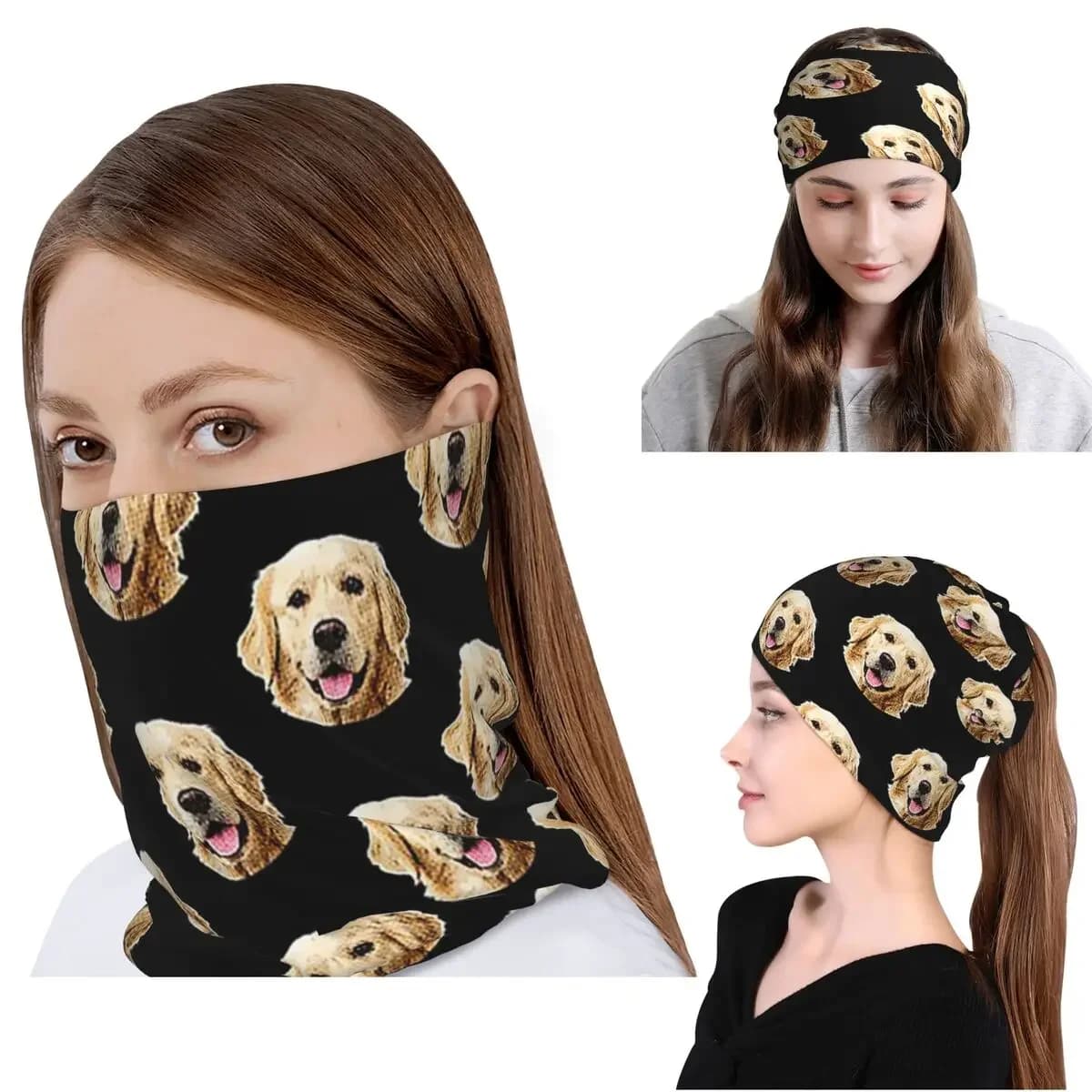 Funny Golden Retriever Face Portrait Bandana Neck Cover Magic Scarf Warm Balaclava Beanies Hat Unisex Adult Winter
