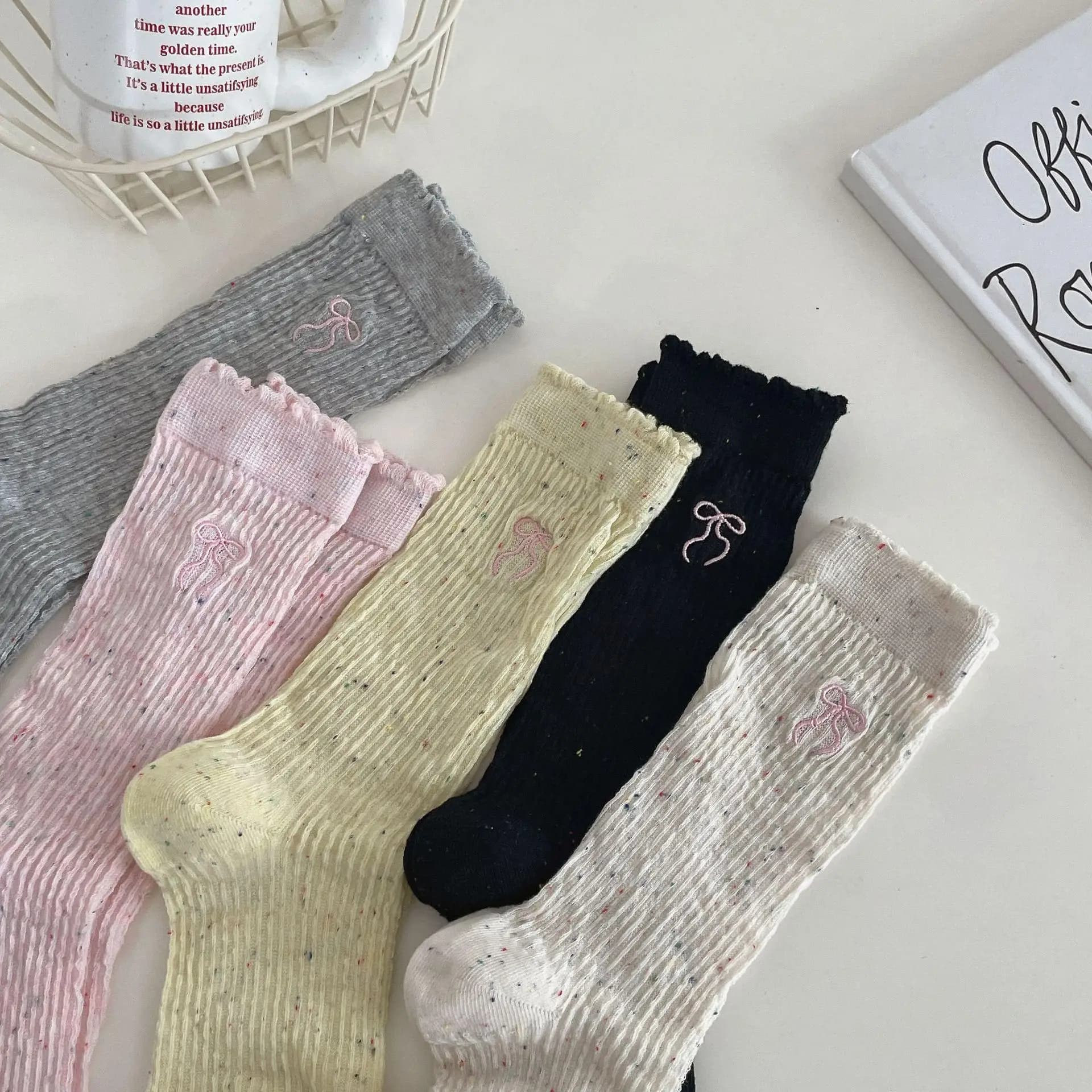 Women's Socks Bow Cotton Style Sweet Summer Slim Mesh Breathable Socks Medium Tube Socks Boned Socks Lolita For Girls Gift Kawaii
