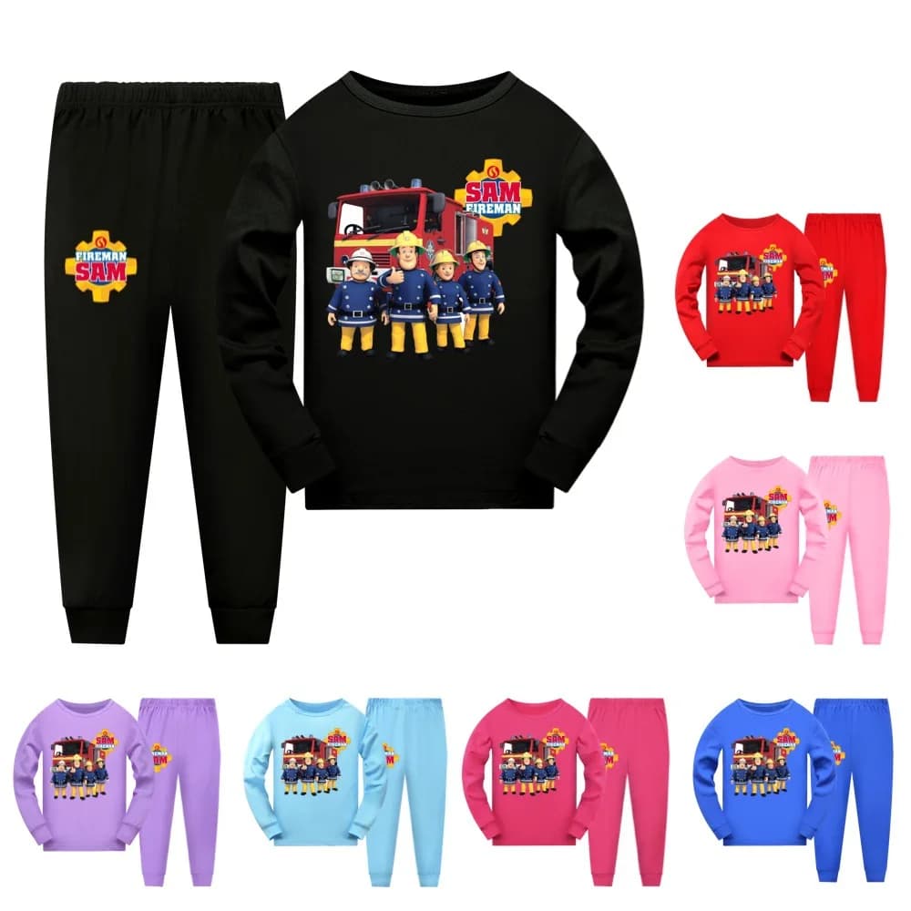 Anime pompiere Sam vestiti bambini antincendio pigiama set neonate Homewear Toddler Boys Nightwear bambini manica lunga pigiama