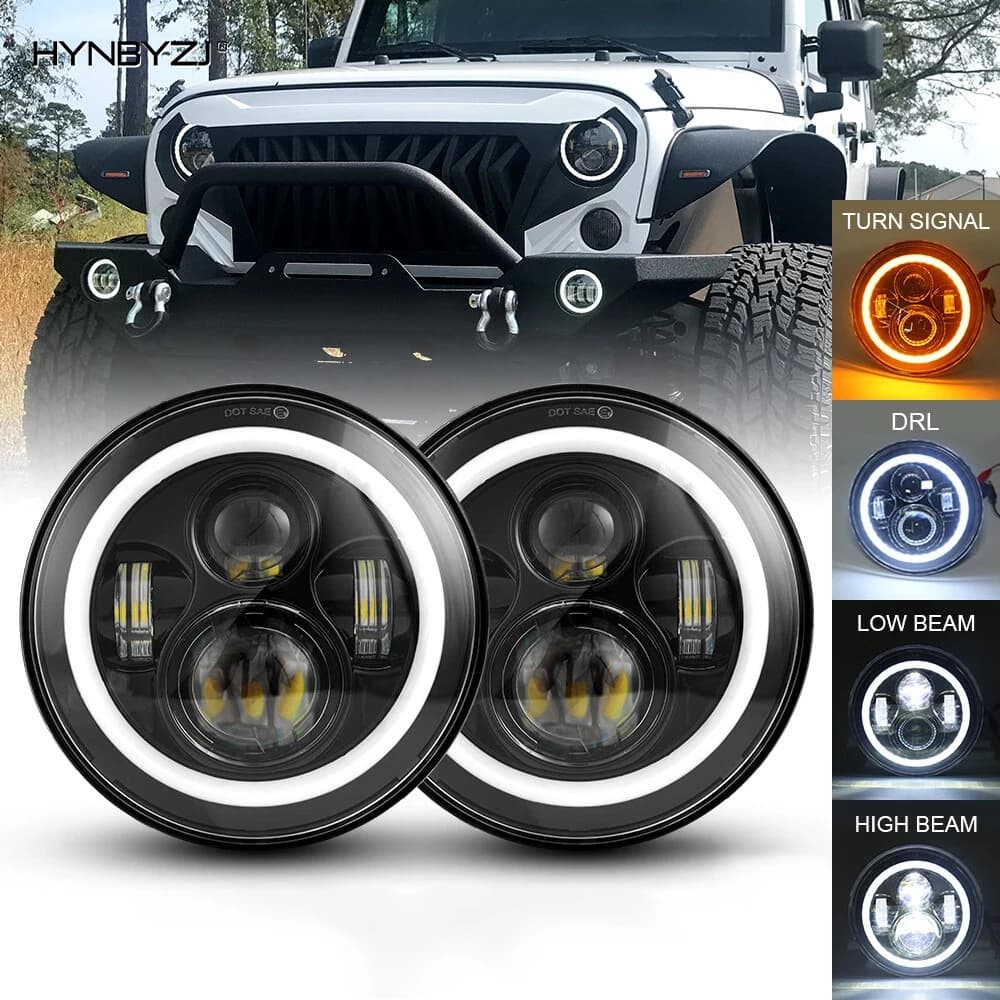 7Inch LED Headlights for Jeep Wrangler Off Road Suzuki Samurai LED Spotlights 7 Inch Headlamp Angel Eyes DRL Running Lamp H4 H13
