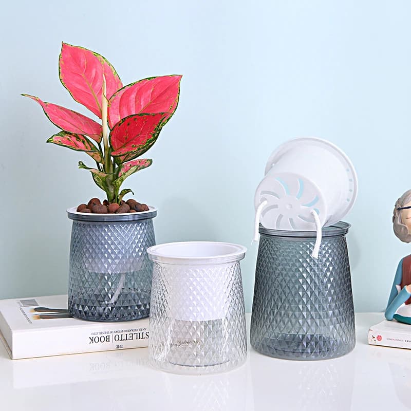 Vaso per piante con irrigazione automatica a doppio strato Vaso per fiori in plastica trasparente Vaso per fiori in vaso pigro automatico Decorazione per vaso di fiori idroponico