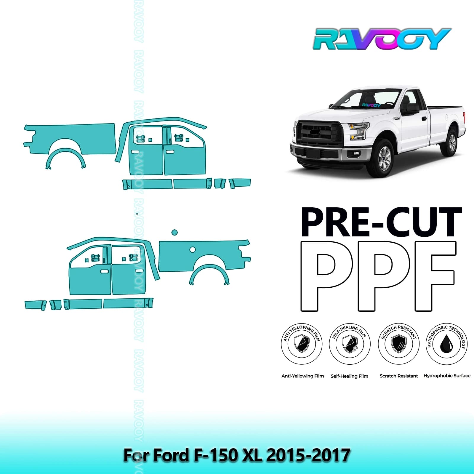 For Ford F-150 XL 2015-2017 8.5mil Transparent Opaque Pre-Cut PPF Door and Kit Pillar A/B Protection Film TPU