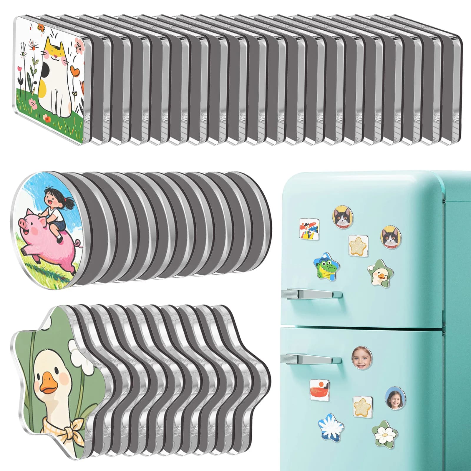 20/40 Pack Clear Acrylic Fridge Magnets Set Square/Star/Round Magnetic Picture Frames DIY Fridge Magnet Craft Kit for Home Decor