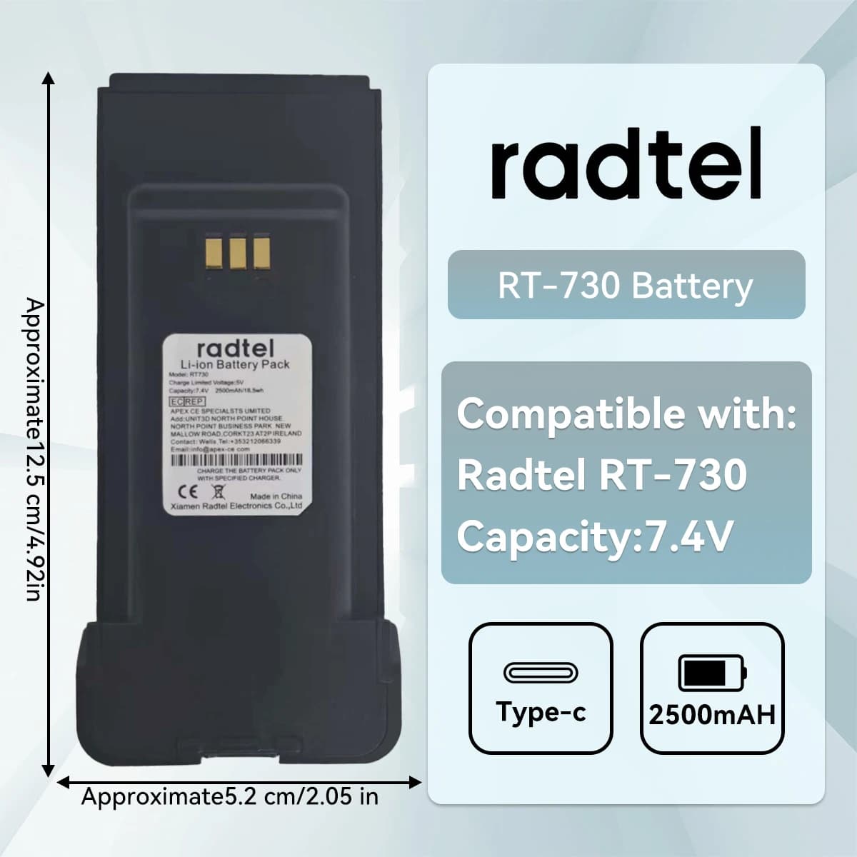 Batteria agli ioni di litio Walkie Talkie 2500mAh per radioamatori bidirezionale Radtel RT-730