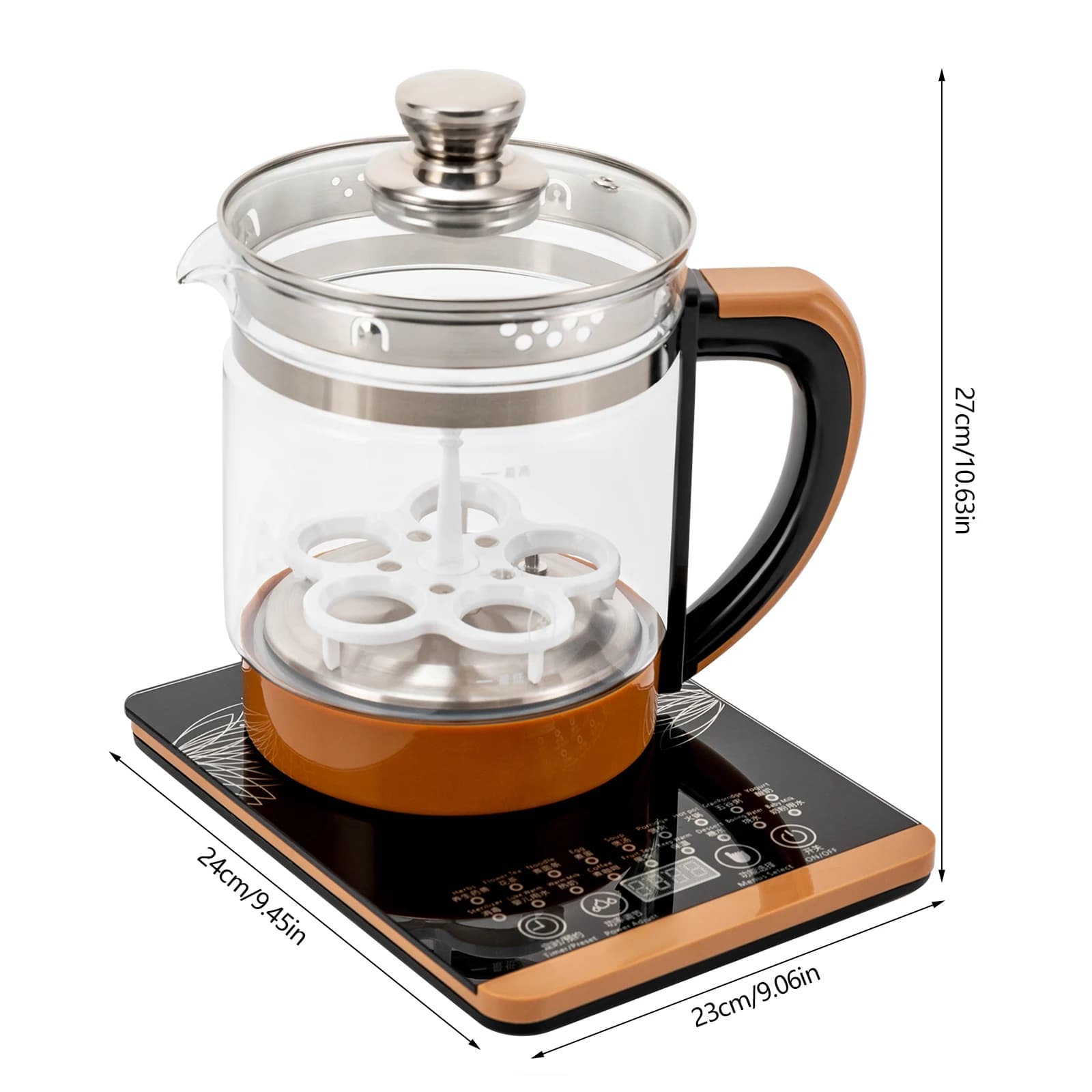1.8L Multifunctional Electric Kettle with Tea Infuser & Egg Steamer 18 Smart Menus 800W BPA-Free Glass Tea Maker